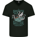 Skilful Sailor Kraken Sailing Octopus Mens V-Neck Cotton T-Shirt Black