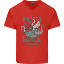 Skilful Sailor Kraken Sailing Octopus Mens V-Neck Cotton T-Shirt Red