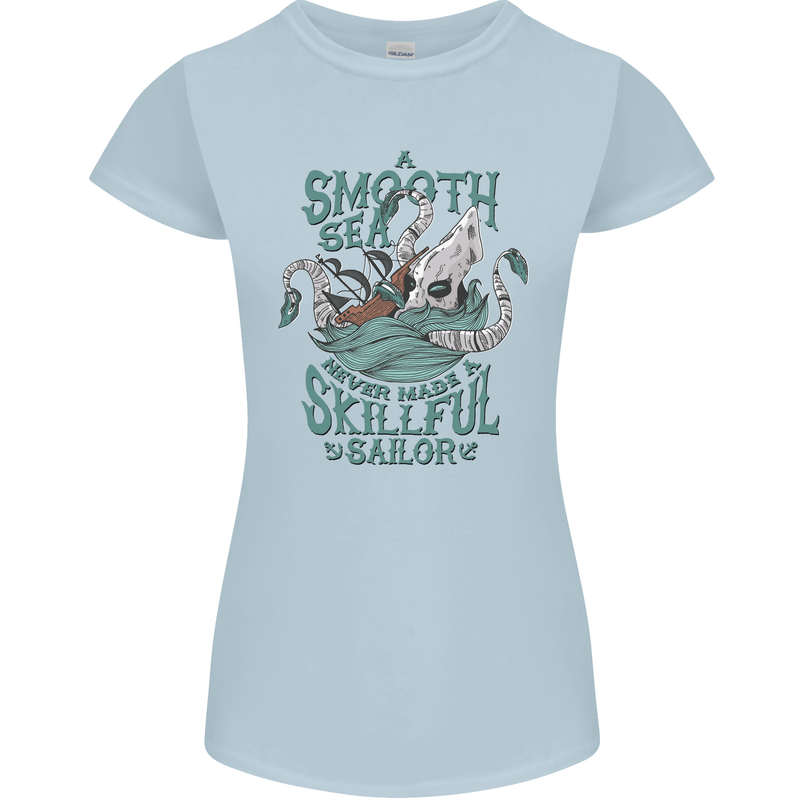 Skilful Sailor Kraken Sailing Octopus Womens Petite Cut T-Shirt Light Blue