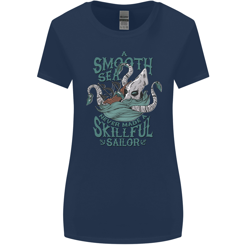 Skilful Sailor Kraken Sailing Octopus Womens Wider Cut T-Shirt Navy Blue