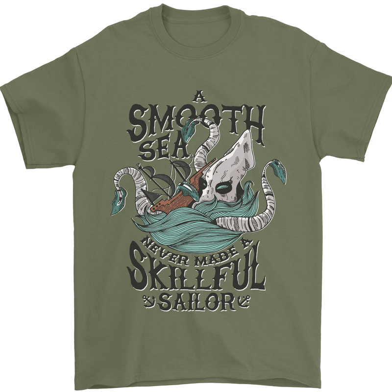 Skilful Sailor Kraken Sailor Mens T-Shirt 100% Cotton Military Green