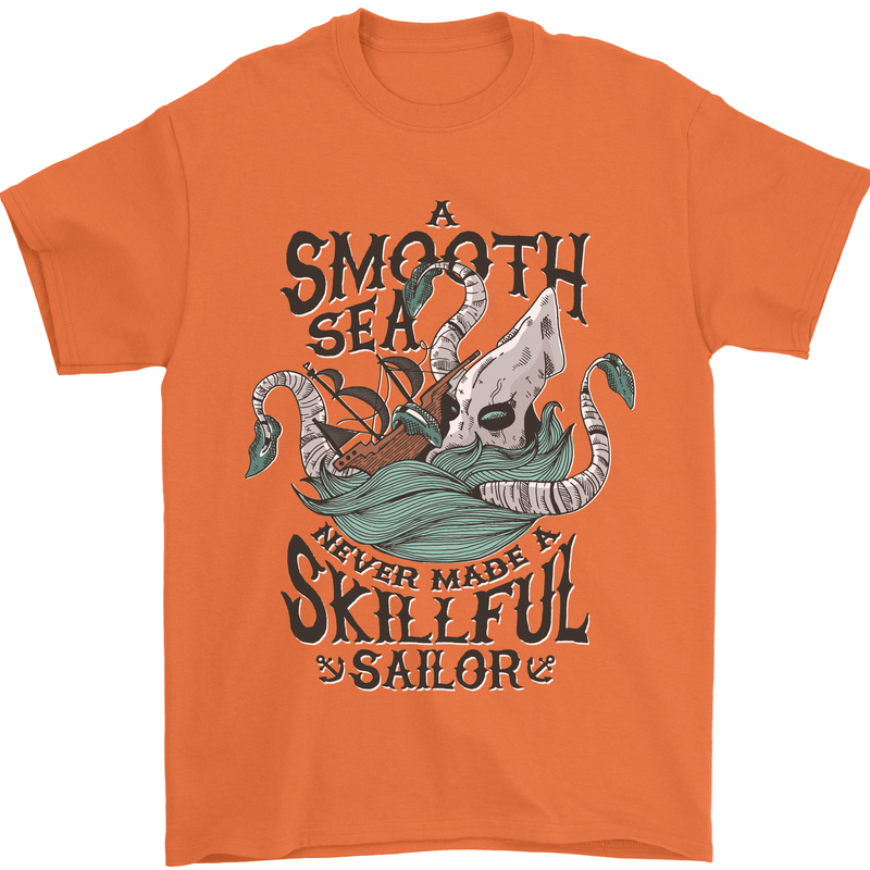 Skilful Sailor Kraken Sailor Mens T-Shirt 100% Cotton Orange