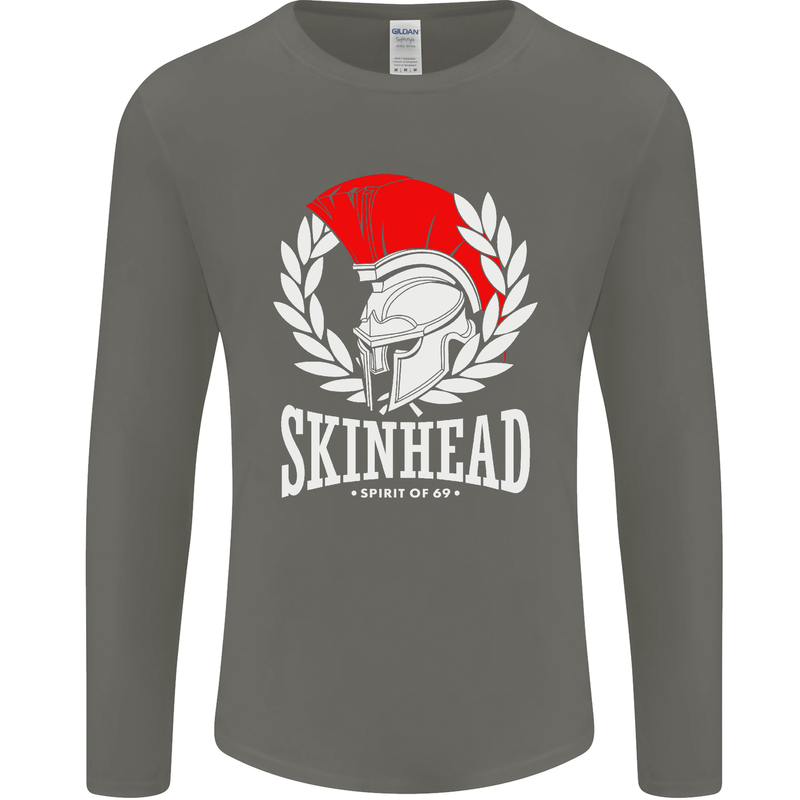 Skinhead Roman Helmet Spartan Punk Music Mens Long Sleeve T-Shirt Charcoal