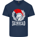 Skinhead Roman Helmet Spartan Punk Music Mens V-Neck Cotton T-Shirt Navy Blue