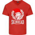 Skinhead Roman Helmet Spartan Punk Music Mens V-Neck Cotton T-Shirt Red