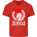 Skinhead Roman Helmet Spartan Punk Music Mens V-Neck Cotton T-Shirt Red