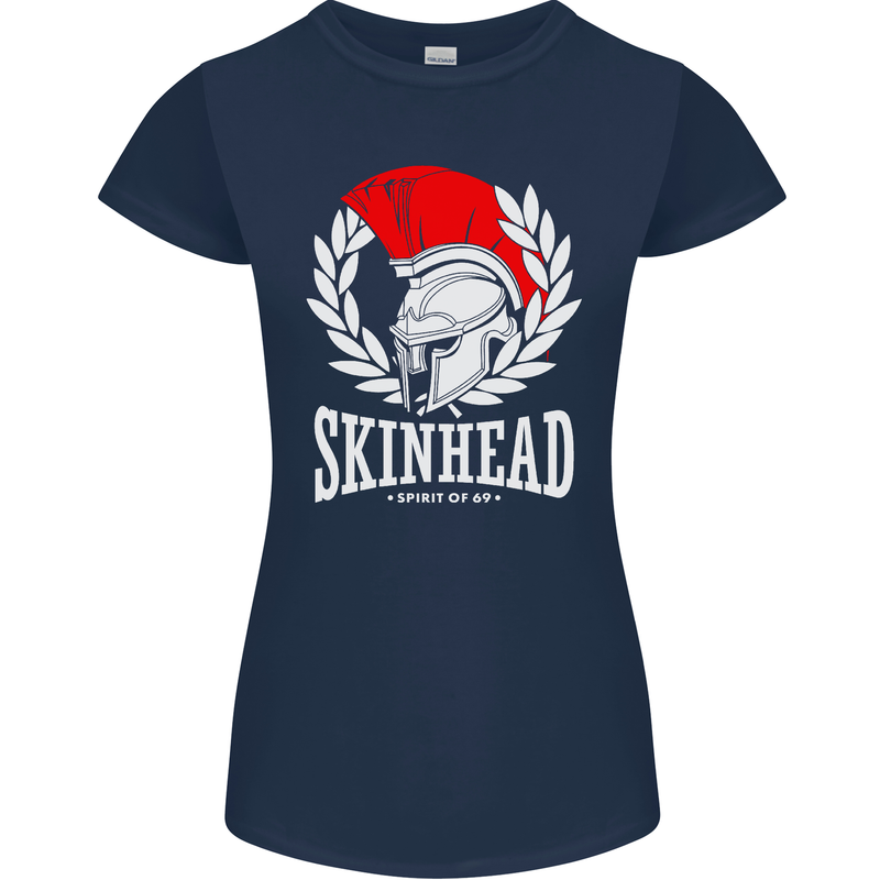 Skinhead Roman Helmet Spartan Punk Music Womens Petite Cut T-Shirt Navy Blue