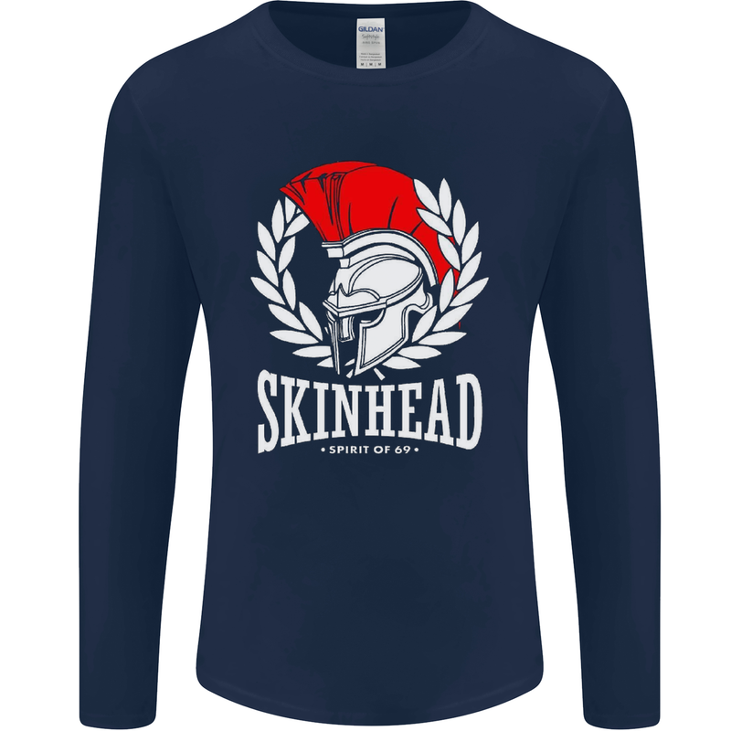 Skinhead Roman Trojan Helmet Punk Music Mens Long Sleeve T-Shirt Navy Blue