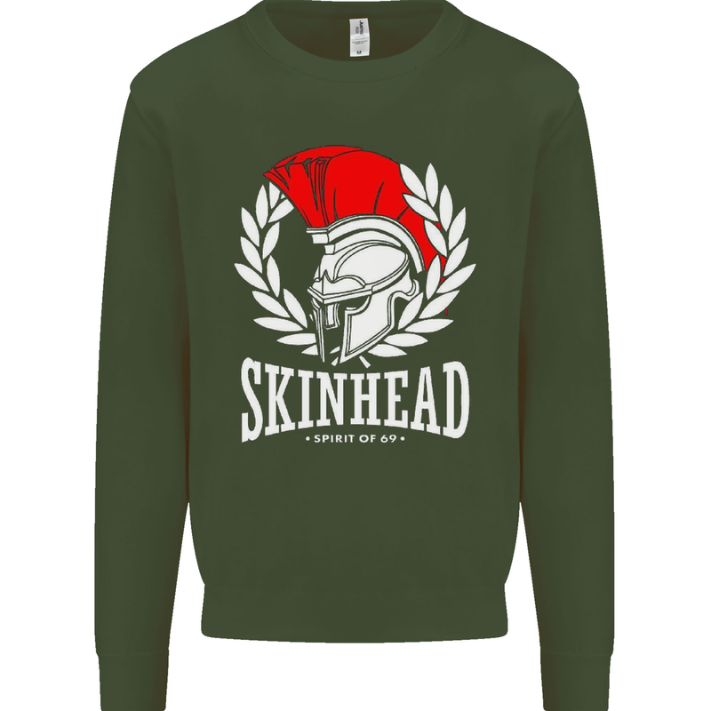 Skinhead Roman Trojan Helmet Punk Music Mens Sweatshirt Jumper Forest Green