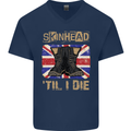 Skinhead Til I Die Punk Music Mens V-Neck Cotton T-Shirt Navy Blue