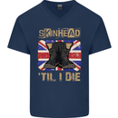 Skinhead Til I Die Punk Music Mens V-Neck Cotton T-Shirt Navy Blue