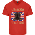 Skinhead Til I Die Punk Music Mens V-Neck Cotton T-Shirt Red