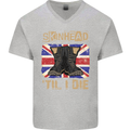 Skinhead Til I Die Punk Music Mens V-Neck Cotton T-Shirt Sports Grey