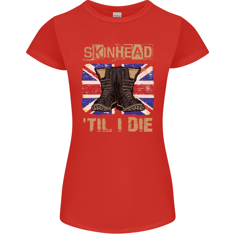 Skinhead Til I Die Punk Music Womens Petite Cut T-Shirt Red