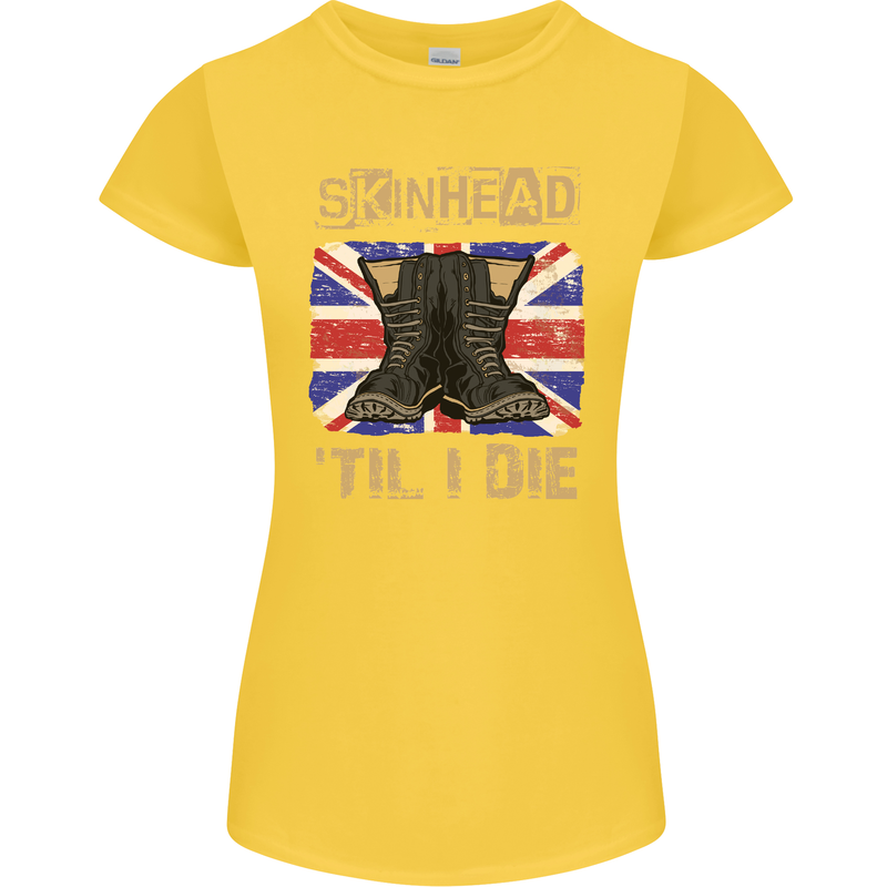 Skinhead Til I Die Punk Music Womens Petite Cut T-Shirt Yellow