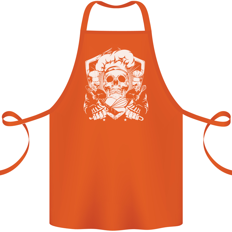 Skull Chef Cooking Cook Baker Baking Cotton Apron 100% Organic Orange