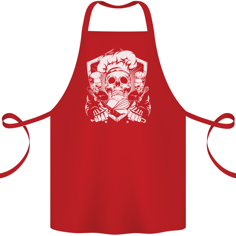 Skull Chef Cooking Cook Baker Baking Cotton Apron 100% Organic Red