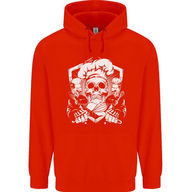 Skull Chef Cooking Cook Baker Baking Mens 80% Cotton Hoodie Bright Red
