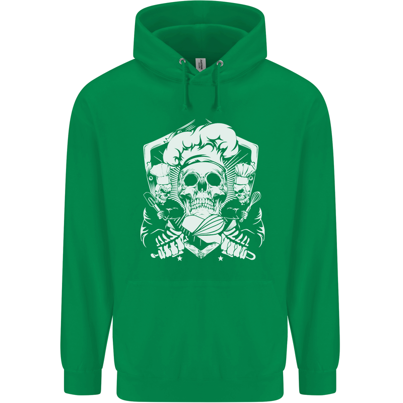 Skull Chef Cooking Cook Baker Baking Mens 80% Cotton Hoodie Irish Green