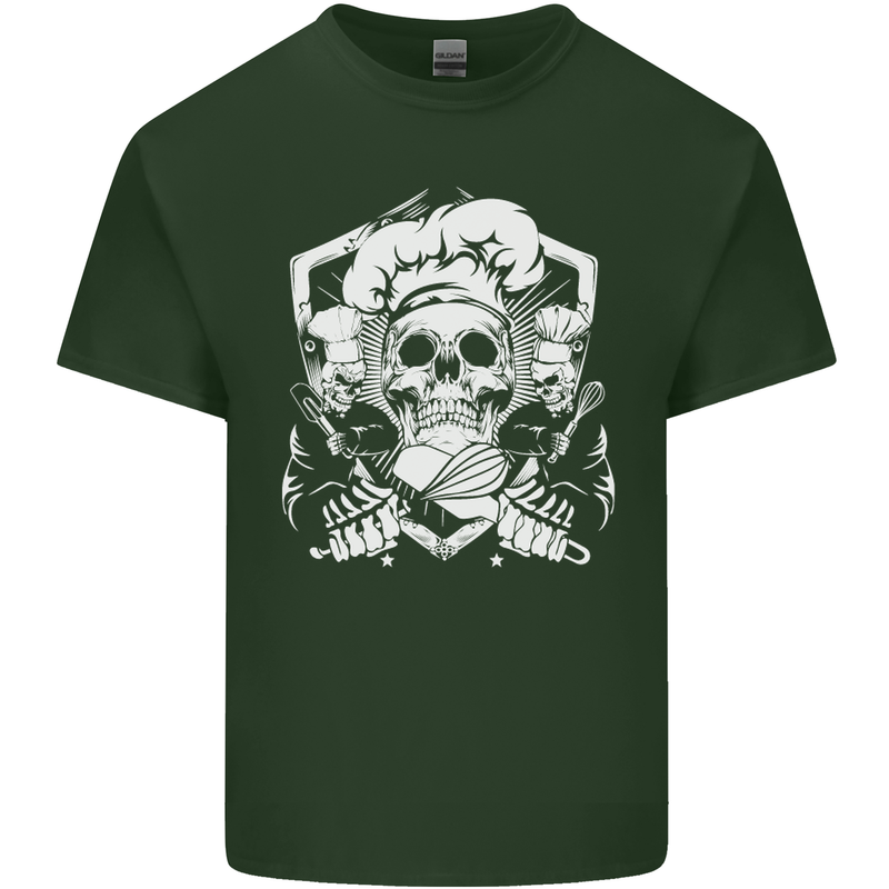 Skull Chef Cooking Cook Baker Baking Mens Cotton T-Shirt Tee Top Forest Green