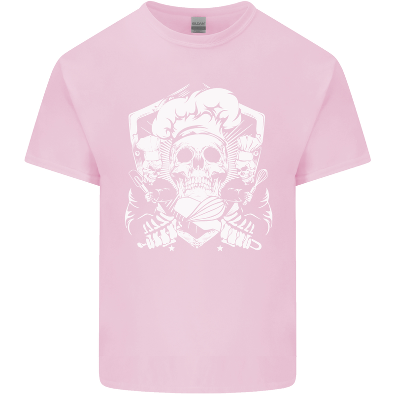 Skull Chef Cooking Cook Baker Baking Mens Cotton T-Shirt Tee Top Light Pink