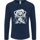 Skull Chef Cooking Cook Baker Baking Mens Long Sleeve T-Shirt Navy Blue