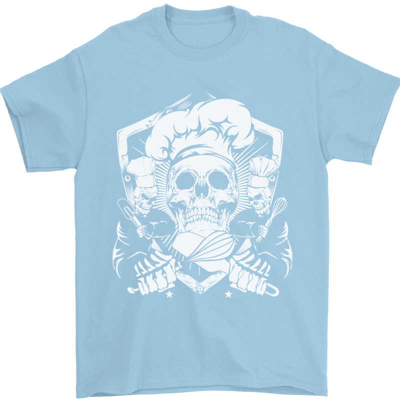 Skull Chef Cooking Cook Baker Baking Mens T-Shirt Cotton Gildan Light Blue