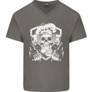 Skull Chef Cooking Cook Baker Baking Mens V-Neck Cotton T-Shirt Charcoal