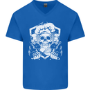 Skull Chef Cooking Cook Baker Baking Mens V-Neck Cotton T-Shirt Royal Blue