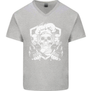 Skull Chef Cooking Cook Baker Baking Mens V-Neck Cotton T-Shirt Sports Grey