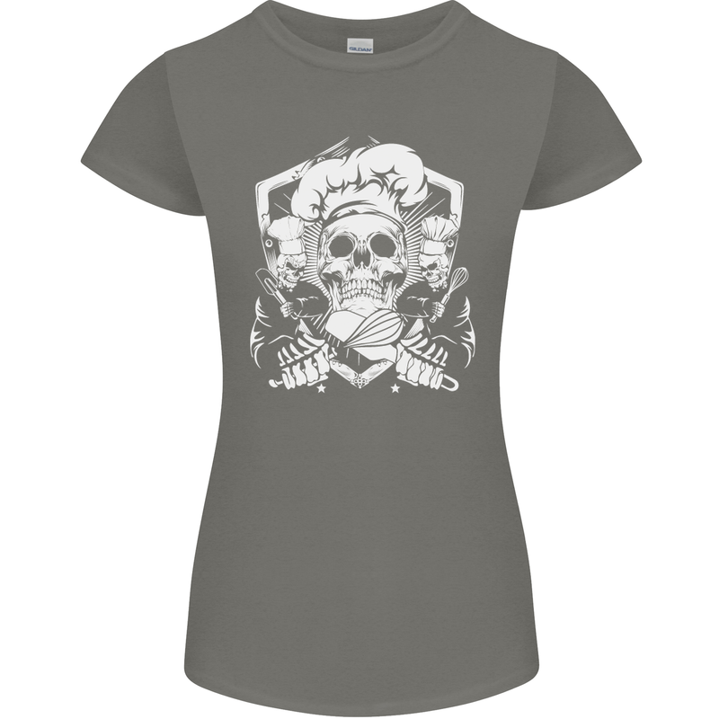 Skull Chef Cooking Cook Baker Baking Womens Petite Cut T-Shirt Charcoal