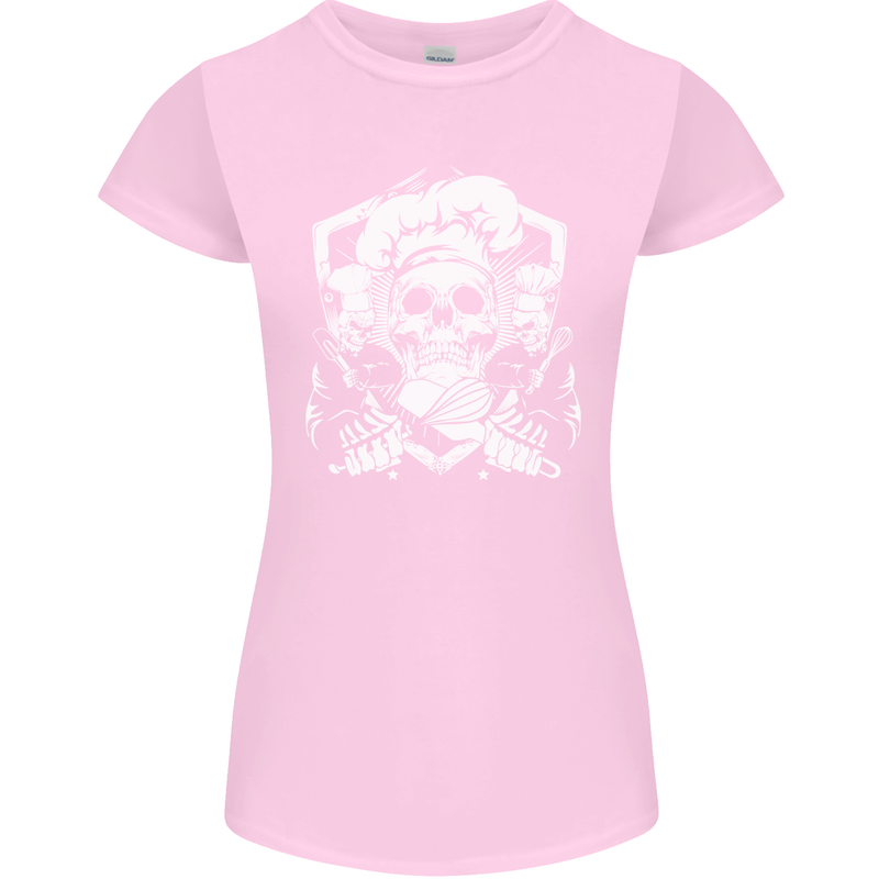 Skull Chef Cooking Cook Baker Baking Womens Petite Cut T-Shirt Light Pink