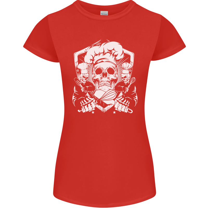 Skull Chef Cooking Cook Baker Baking Womens Petite Cut T-Shirt Red