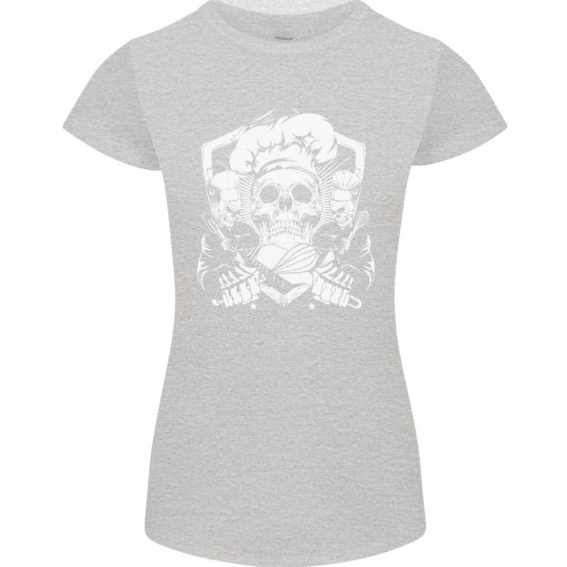 Skull Chef Cooking Cook Baker Baking Womens Petite Cut T-Shirt Sports Grey