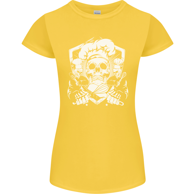 Skull Chef Cooking Cook Baker Baking Womens Petite Cut T-Shirt Yellow