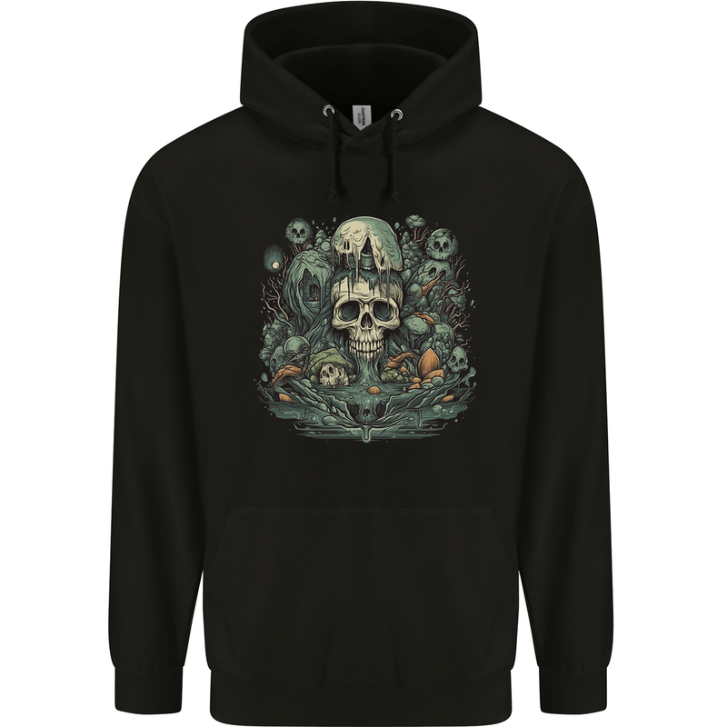 Skull City Biker Gothic Evil Mens 80% Cotton Hoodie Black