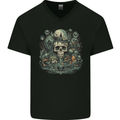 Skull City Biker Gothic Evil Mens V-Neck Cotton T-Shirt Black