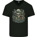 Skull City Biker Gothic Evil Mens V-Neck Cotton T-Shirt Black