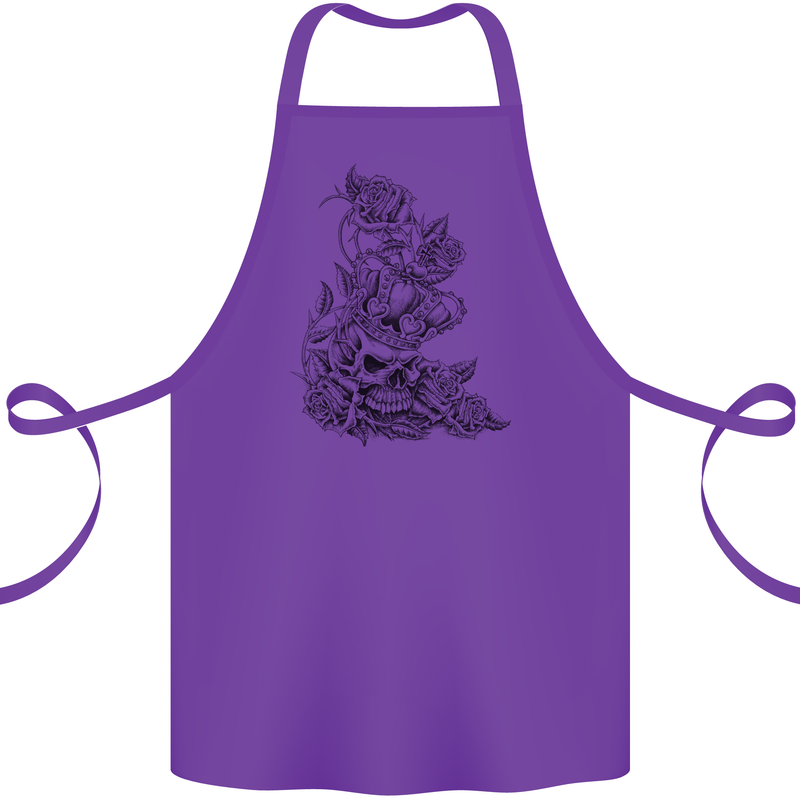 Skull Crown Biker Skull Gothic Heavy Metal Cotton Apron 100% Organic Purple