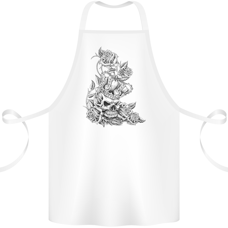 Skull Crown Biker Skull Gothic Heavy Metal Cotton Apron 100% Organic White