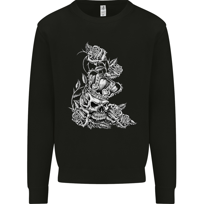 Skull Crown Biker Skull Gothic Heavy Metal Kids Sweatshirt Jumper Black