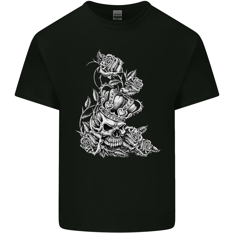Skull Crown Biker Skull Gothic Heavy Metal Kids T-Shirt Childrens Black