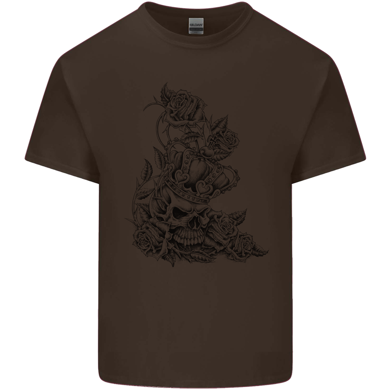Skull Crown Biker Skull Gothic Heavy Metal Kids T-Shirt Childrens Chocolate