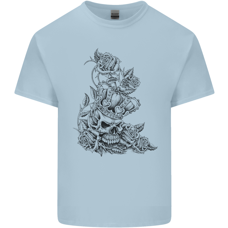 Skull Crown Biker Skull Gothic Heavy Metal Kids T-Shirt Childrens Light Blue
