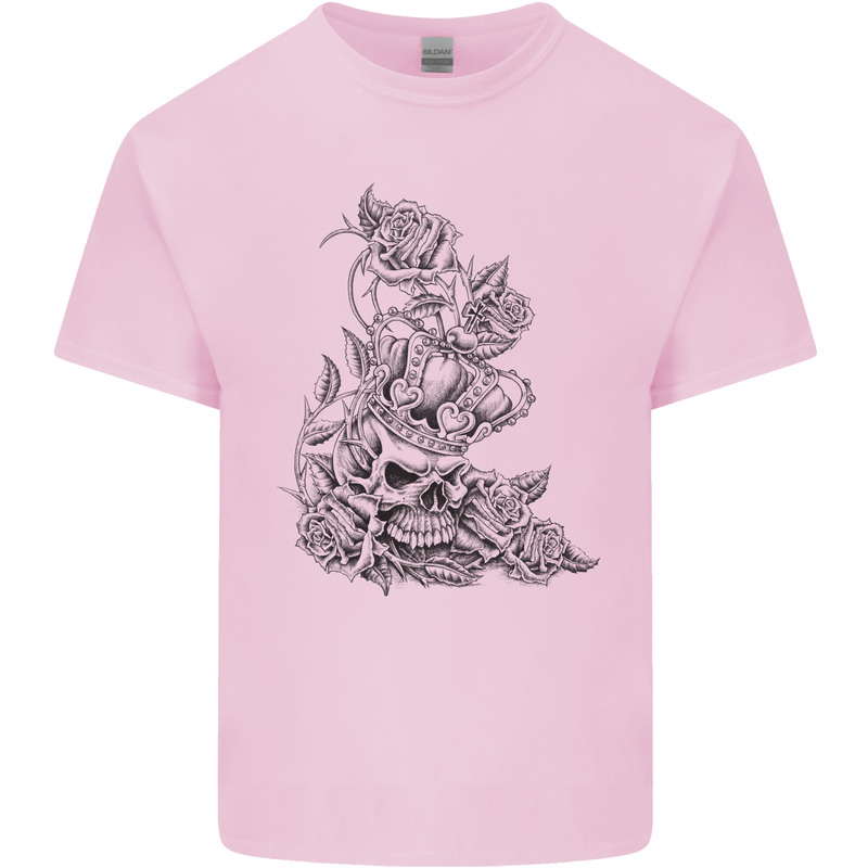 Skull Crown Biker Skull Gothic Heavy Metal Kids T-Shirt Childrens Light Pink