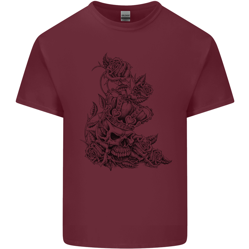 Skull Crown Biker Skull Gothic Heavy Metal Mens Cotton T-Shirt Tee Top Maroon