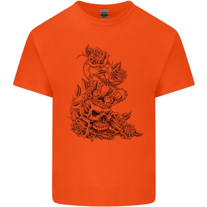 Skull Crown Biker Skull Gothic Heavy Metal Mens Cotton T-Shirt Tee Top Orange
