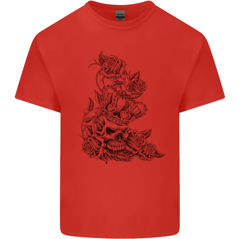 Skull Crown Biker Skull Gothic Heavy Metal Mens Cotton T-Shirt Tee Top Red