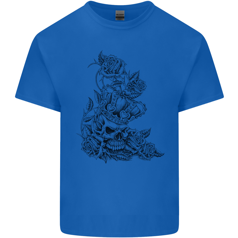Skull Crown Biker Skull Gothic Heavy Metal Mens Cotton T-Shirt Tee Top Royal Blue