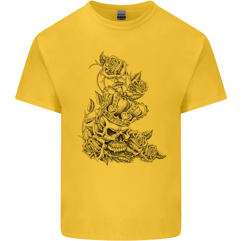 Skull Crown Biker Skull Gothic Heavy Metal Mens Cotton T-Shirt Tee Top Yellow